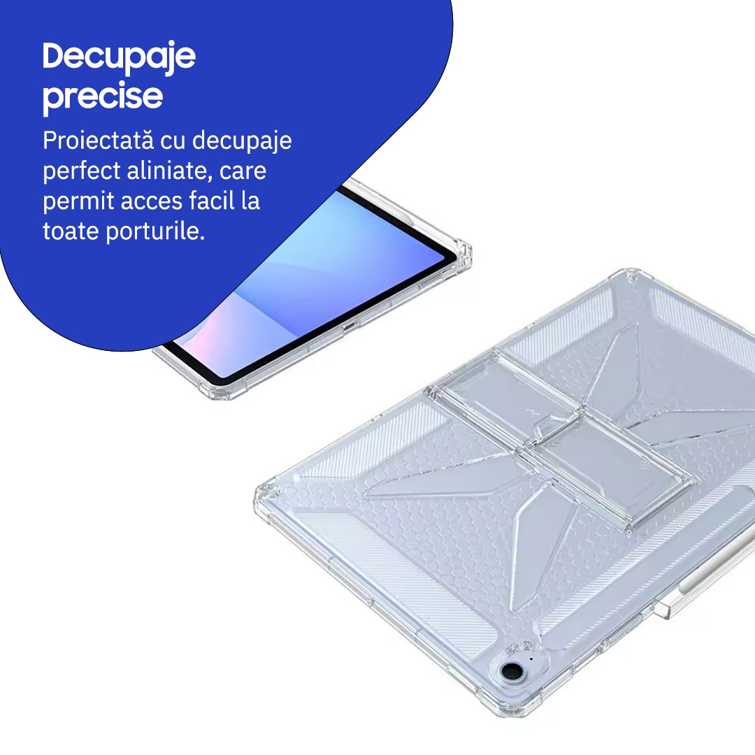 Husa de protectie telefonultau® pentru Samsung Galaxy Tab S10 Lite (X400/X406)/ S10 FE (X520/X526)/ S9 (X710/X716)/ S9 FE (X510/X516), 10.9inch, silicon transparent antishock cu colturi intarite, suport pentru creion si stylus, ideala pentru filme, jocuri