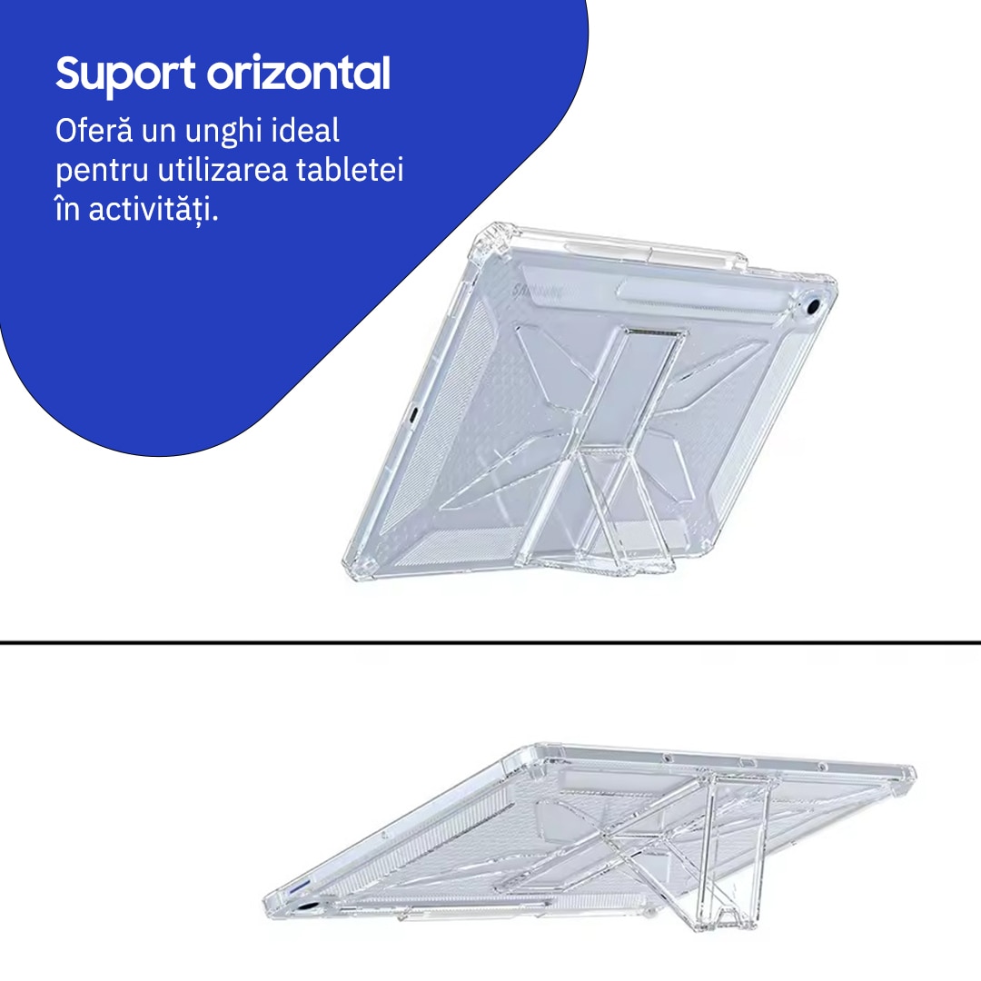 Husa de protectie telefonultau® pentru Samsung Galaxy Tab S10 Lite (X400/X406)/ S10 FE (X520/X526)/ S9 (X710/X716)/ S9 FE (X510/X516), 10.9inch, silicon transparent antishock cu colturi intarite, suport pentru creion si stylus, ideala pentru filme, jocuri