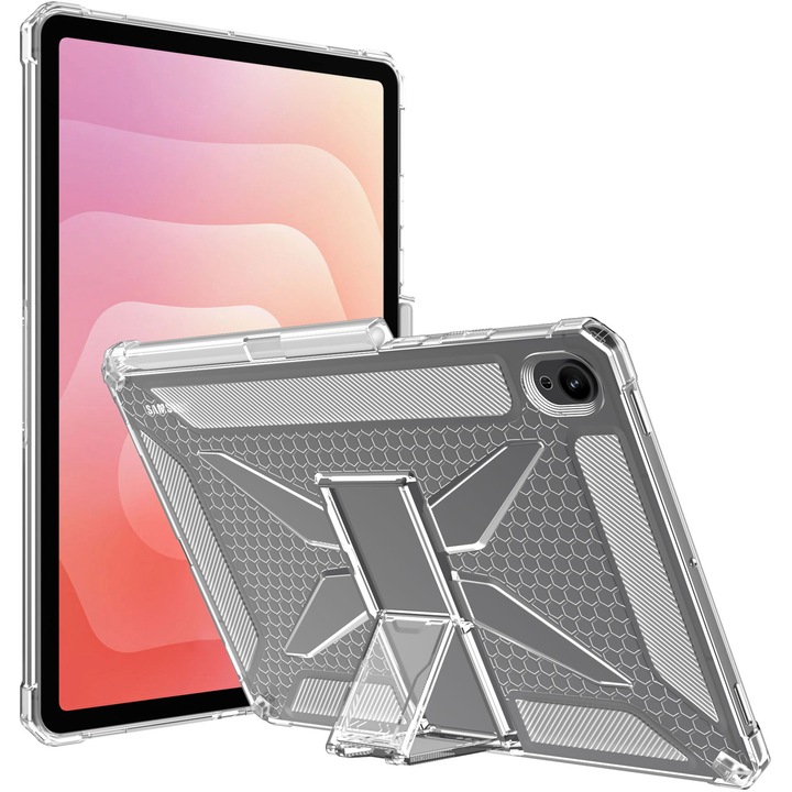 Husa de protectie telefonultau® pentru Samsung Galaxy Tab S11 (SM-X730/SM-X736), 11 inch, silicon transparent antishock cu colturi intarite, suport integrat pentru tableta si stylus, rezistenta la socuri, ideala pentru filme, jocuri
