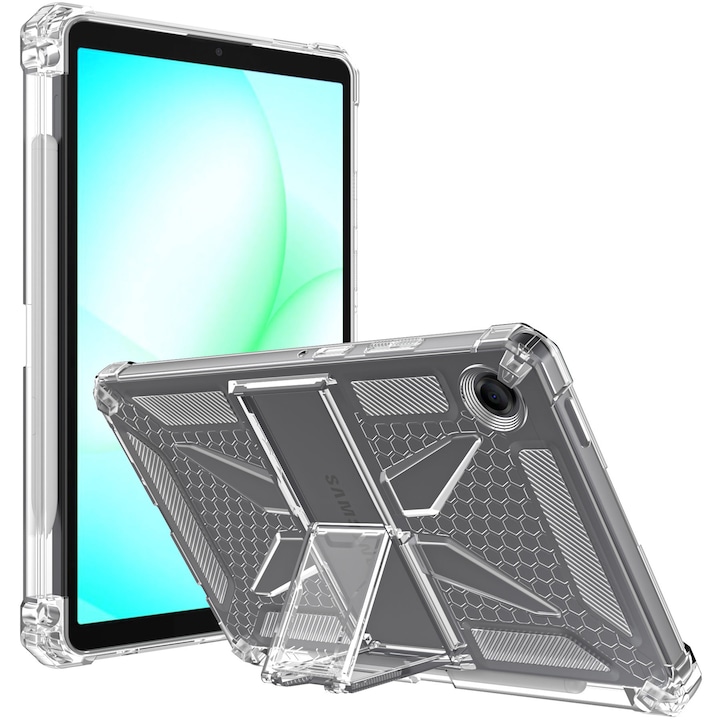 Husa de protectie Telefonultau, pentru Samsung Galaxy Tab A11, silicon transparent antishock, suport integrat, 8.7 inch
