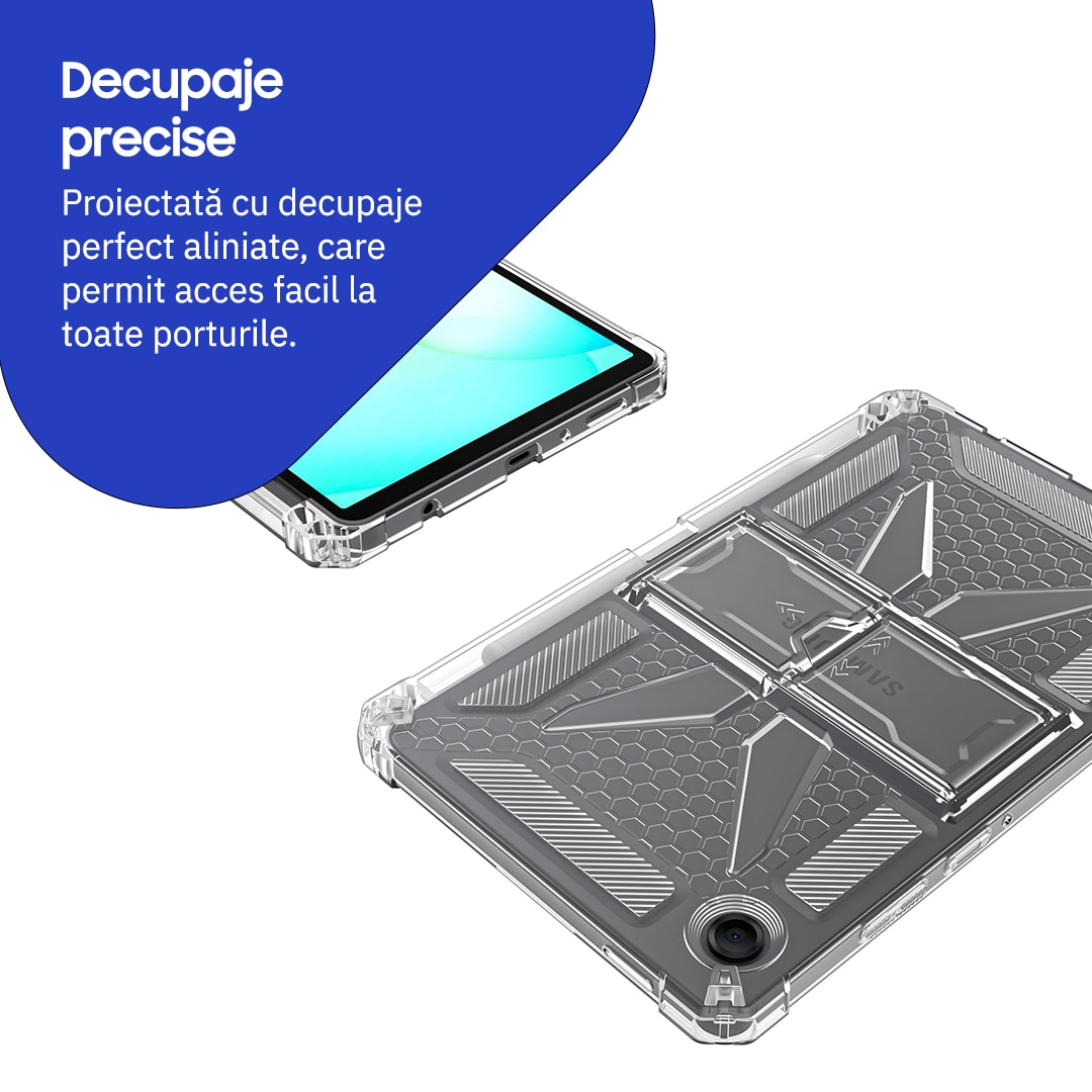 Husa de protectie Telefonultau, pentru Samsung Galaxy Tab A11, silicon transparent antishock, suport integrat, 8.7 inch