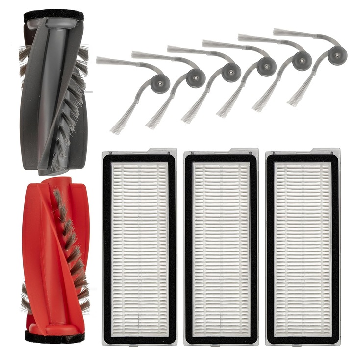 (10 darab) Q Revo Curv pótalkatrészek, csere kiegészítők Roborock Qrevo Curv/ S5X/ 5A1/ 5Xc, Qrevo Edge/ S5A, Qrevo S5V, Qrevo C robotporszívóhoz, 1 forgókefe, 3 Hepa szűrő, 6 oldalkefe
