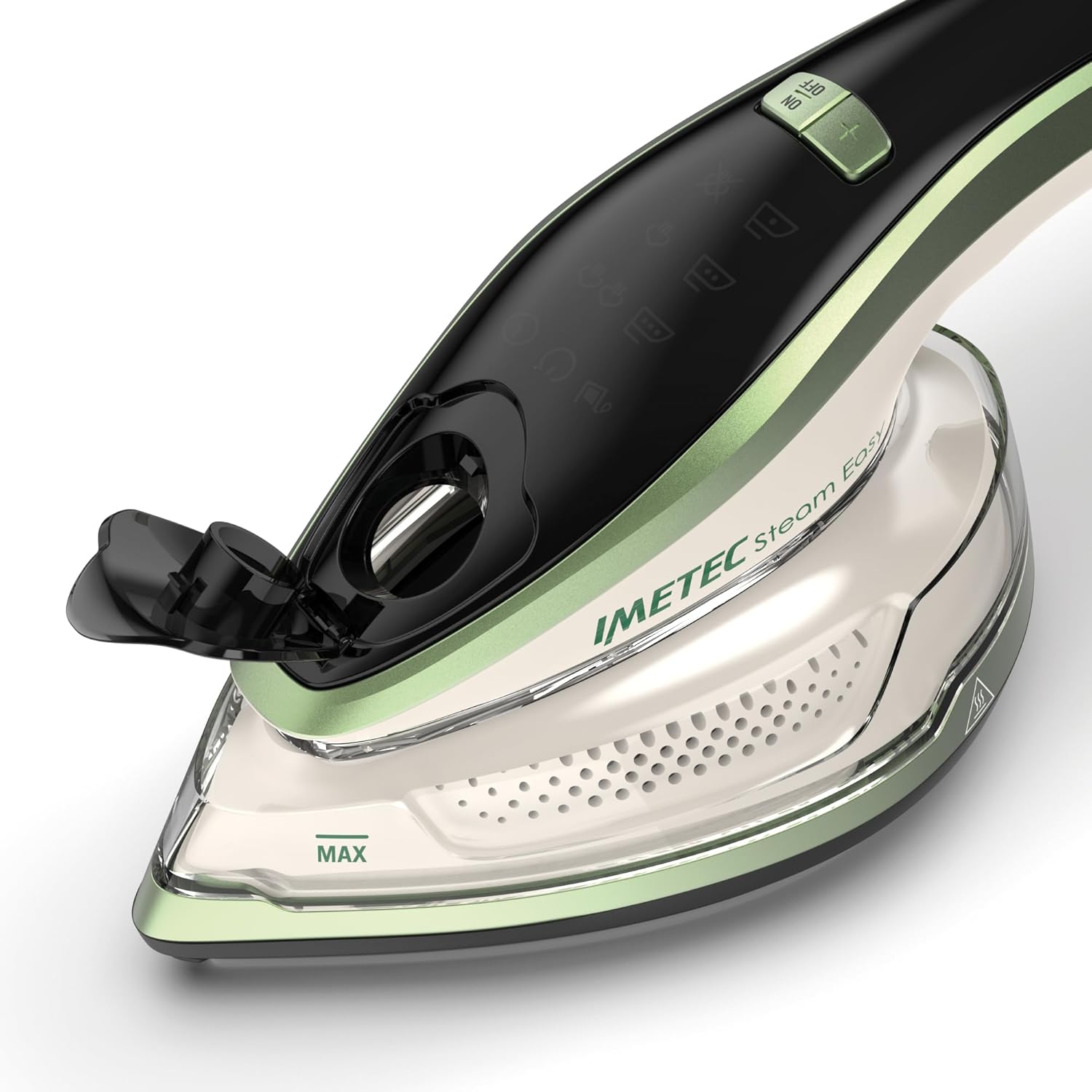 Aparat de calcat cu abur Imetec Steam Easy, 1200 W, talpa ceramica, display digital, control temperatura, Alb/Verde