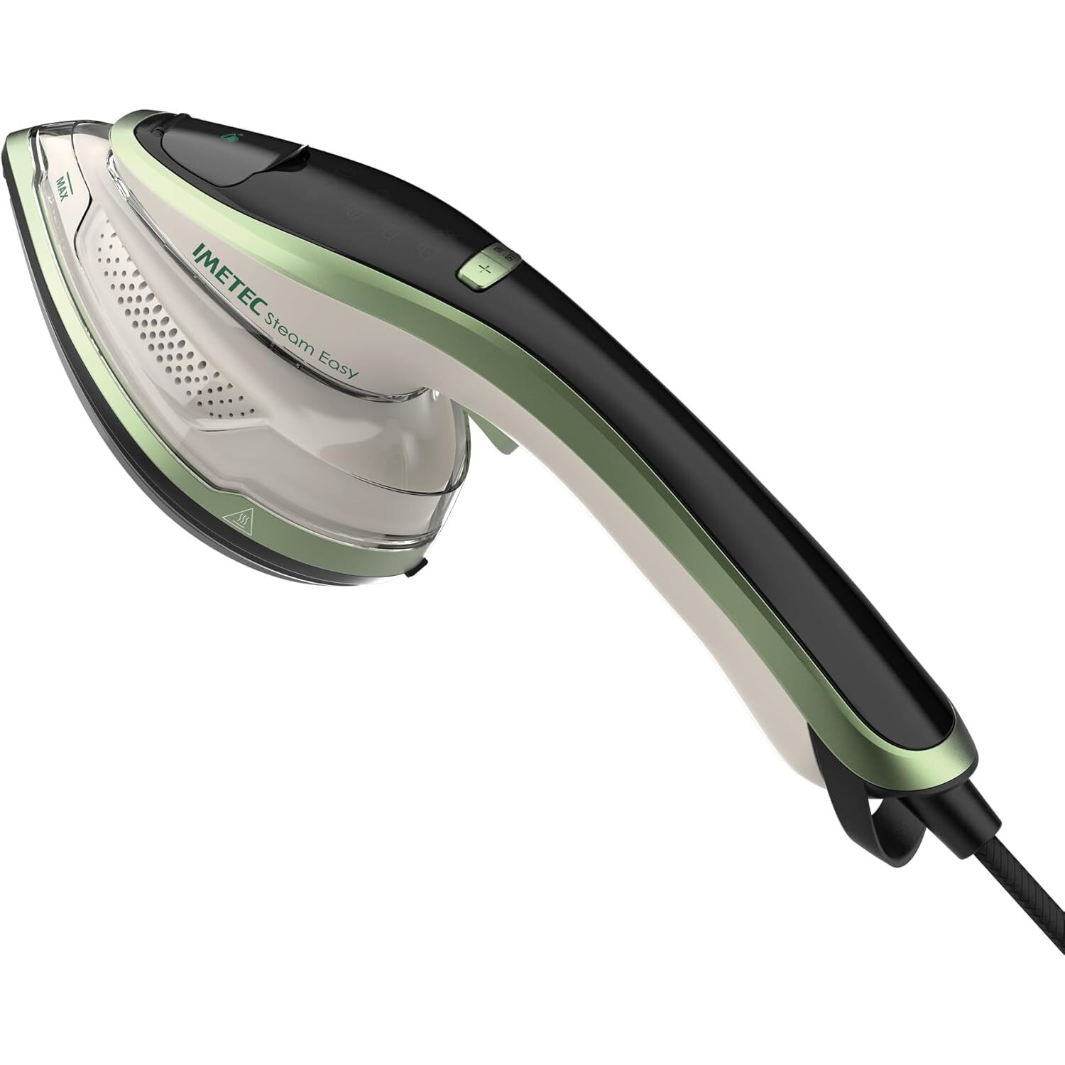 Aparat de calcat cu abur Imetec Steam Easy, 1200 W, talpa ceramica, display digital, control temperatura, Alb/Verde