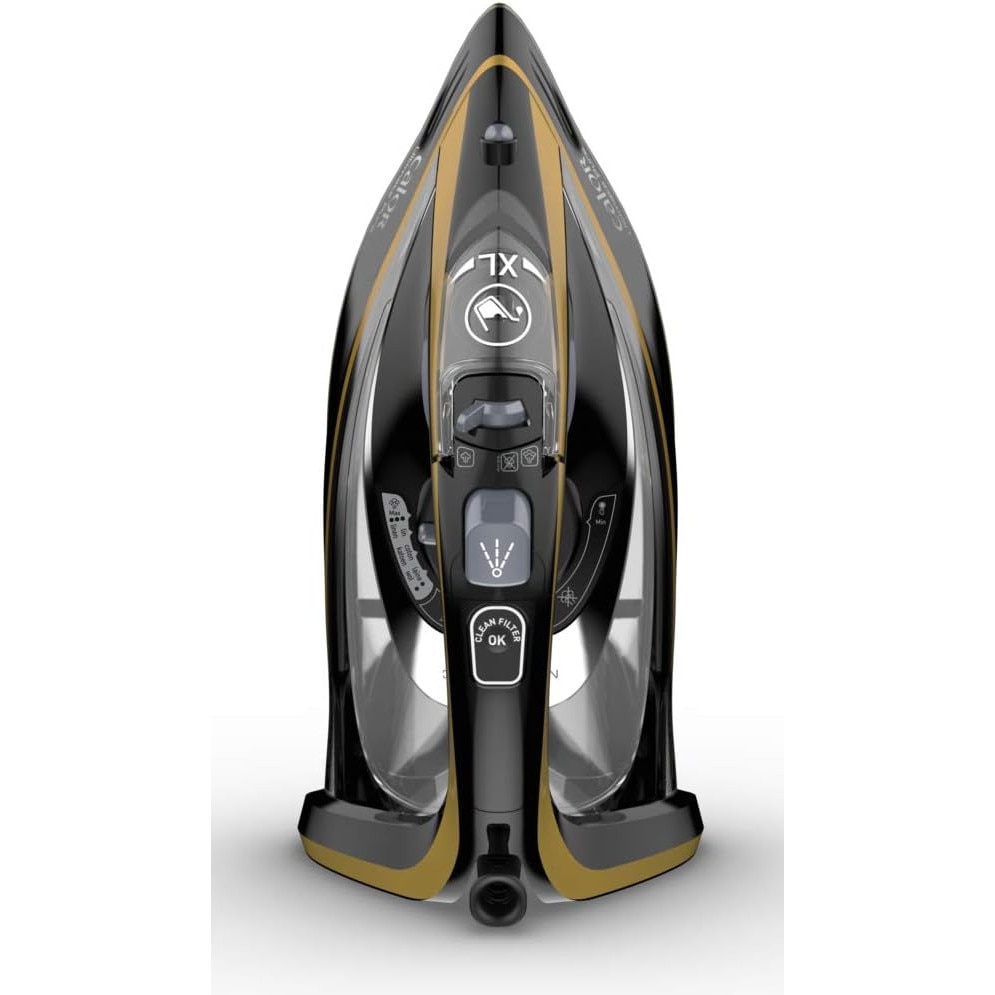 Fier de calcat Calor Effet Pressing Ultimate Pure Steam, pana la 260 g/min, FV9839C0, 3000 W, 350 ml, negru/auriu
