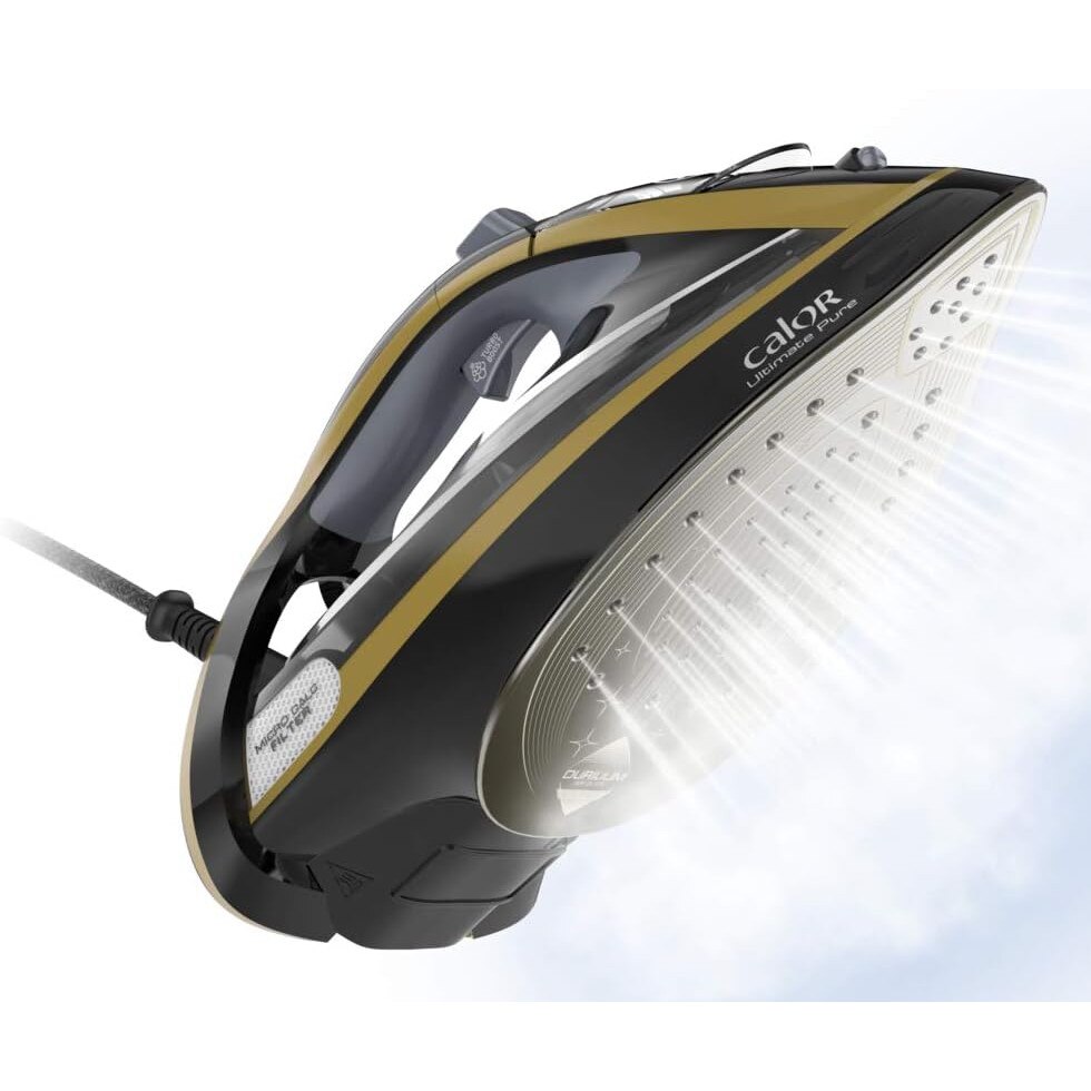 Fier de calcat Calor Effet Pressing Ultimate Pure Steam, pana la 260 g/min, FV9839C0, 3000 W, 350 ml, negru/auriu