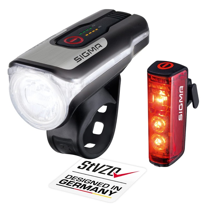 Set De Lumini Bicicletă Sigma Aura 80 și Blaze, Frână, Rezistent La Intemperii, Reîncărcabil