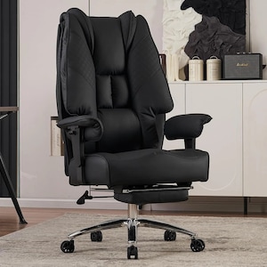 Scaun Birou Premium, TOP SCAUNE®, Scaun Directorial, Reglaj Pe Inaltime, Tapiterie Din Piele PU Moale, Sezut Din Spuma Densa, Cotiere Reglabile Pe Inaltime, Scaun Birou Cu Spatar Inalt, Design Modern Si Confortabil, Negru