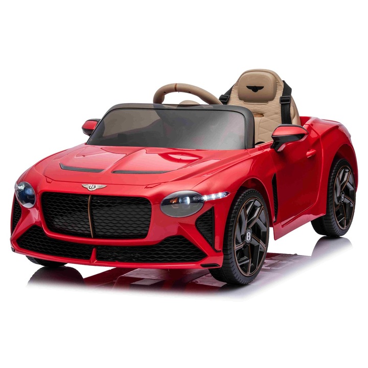 Masinuta electrica de jucarie Bentley Bacalar 12V, rosu, Usi care se deschid vertical, Telecomanda 2.4 GHz, Lumini LED, Intrare USB/Aux, Suspensie, Baterie litiu, Motor 2 X 25W, Licenta ORIGINALA