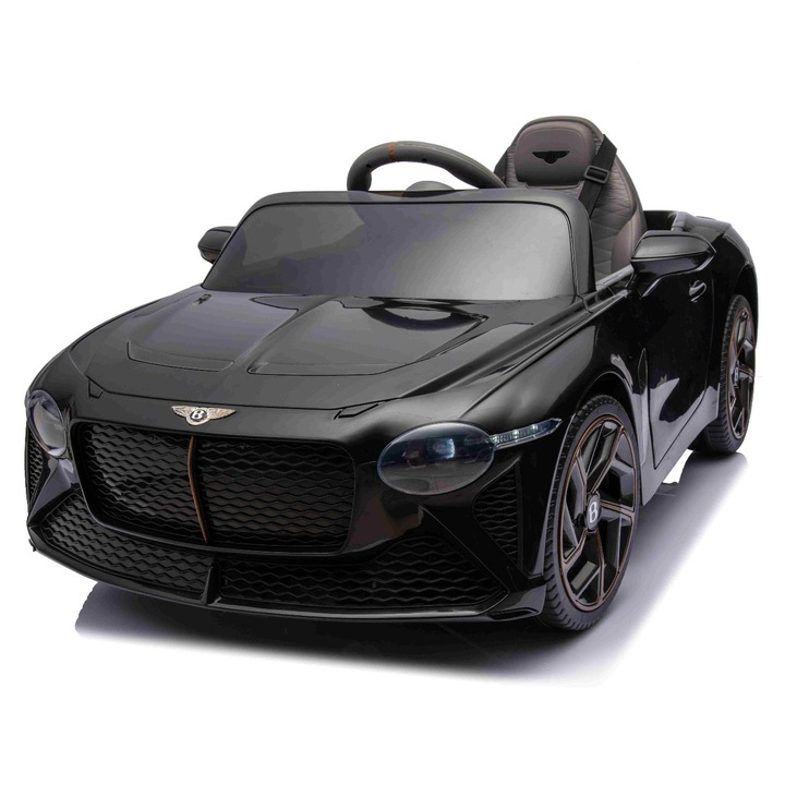 Masinuta electrica de jucarie Bentley Bacalar 12V, negru, Usi care se deschid vertical, Telecomanda 2.4 GHz, Lumini LED, Intrare USB/Aux, Suspensie, Baterie litiu, Motor 2 X 25W, Licenta ORIGINALA