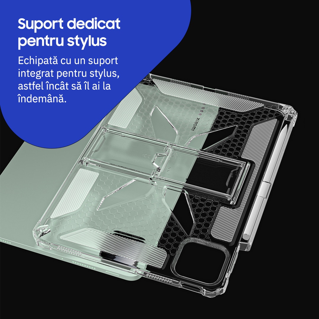 Husa de protectie telefonultau® pentru Xiaomi Pad 8/ Xiaomi Pad 8 Pro, 11.2", silicon transparent antishock cu colturi intarite, suport integrat pentru tableta si stylus, ideala pentru filme, jocuri