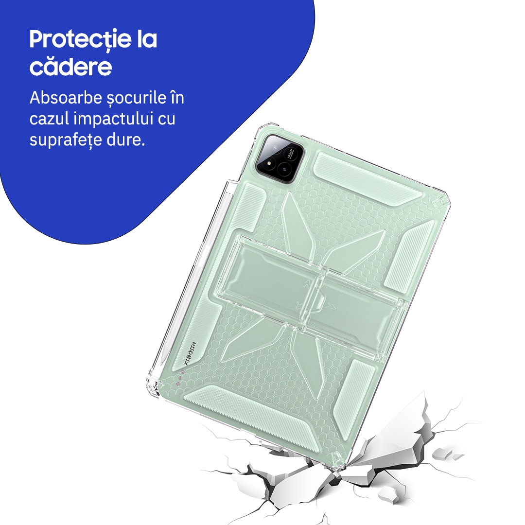 Husa de protectie telefonultau® pentru Xiaomi Pad 8/ Xiaomi Pad 8 Pro, 11.2", silicon transparent antishock cu colturi intarite, suport integrat pentru tableta si stylus, ideala pentru filme, jocuri