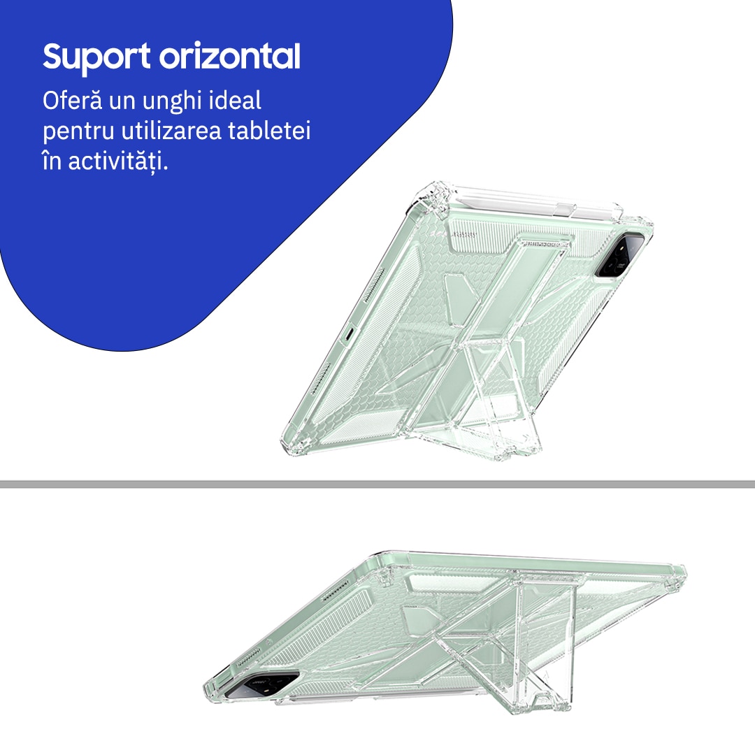 Husa de protectie telefonultau® pentru Xiaomi Pad 8/ Xiaomi Pad 8 Pro, 11.2", silicon transparent antishock cu colturi intarite, suport integrat pentru tableta si stylus, ideala pentru filme, jocuri