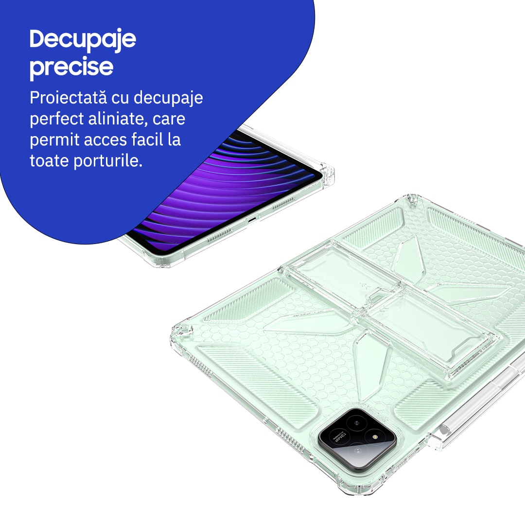 Husa de protectie telefonultau® pentru Xiaomi Pad 8/ Xiaomi Pad 8 Pro, 11.2", silicon transparent antishock cu colturi intarite, suport integrat pentru tableta si stylus, ideala pentru filme, jocuri