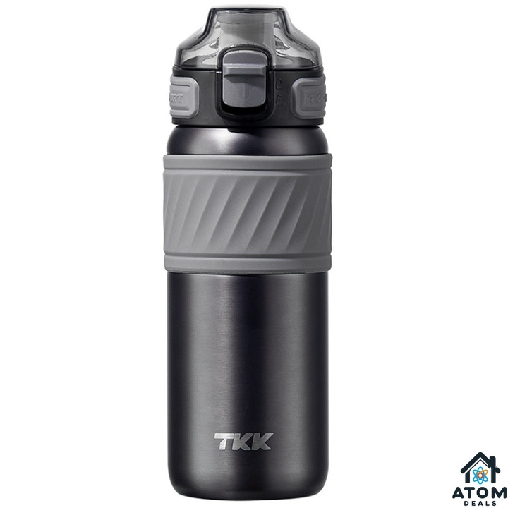 Sticla termos inox 500ml ATOM DEALS®, titan grey, perete dublu izolata termic cu capac etans, pentru apa, cafea, ceai, sport, birou, calatorii, termos bauturi calde si reci, reutilizabila, rezistenta, design modern