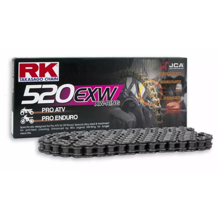 Lanturi bicicleta RK 520EXW-128, set, standard, 34,3 KN, pentru motoare de pana la 750 CCM