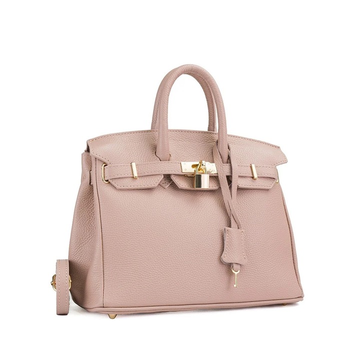 Poseta Piele Mini Edith - Roz - Pudra, Geanta Casual din Piele Naturala, Geanta, Genti