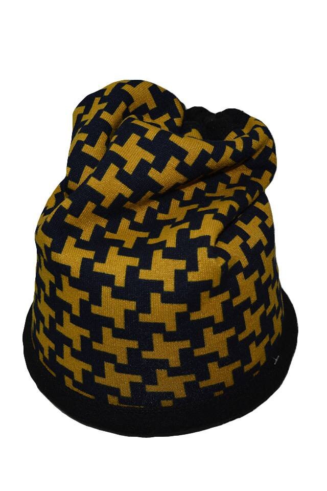 Caciula rafinata, realizata din material textil, D&J Exclusive, negru/galben,universala