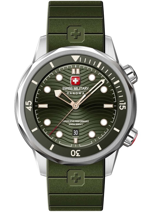 Swiss Military Hanowa Breakwater férfi karóra, Ronda 505 szerkezet, zafír üveg, zöld, 300m vízálló