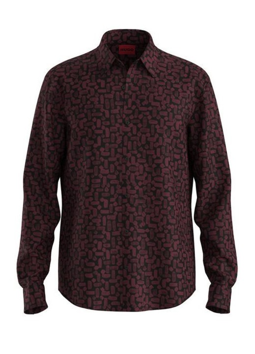 Férfi ing HUGO, Ermo modell, slim fit, bordó, 100% pamut