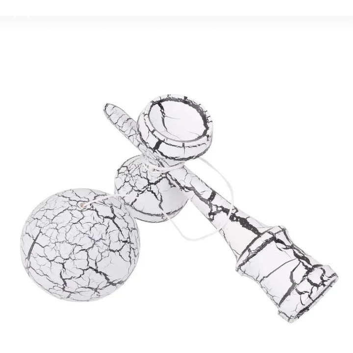 Professzionális fa kendama, 18 cm – klasszikus repedt dizájnnal, fehér, Bimbimbo