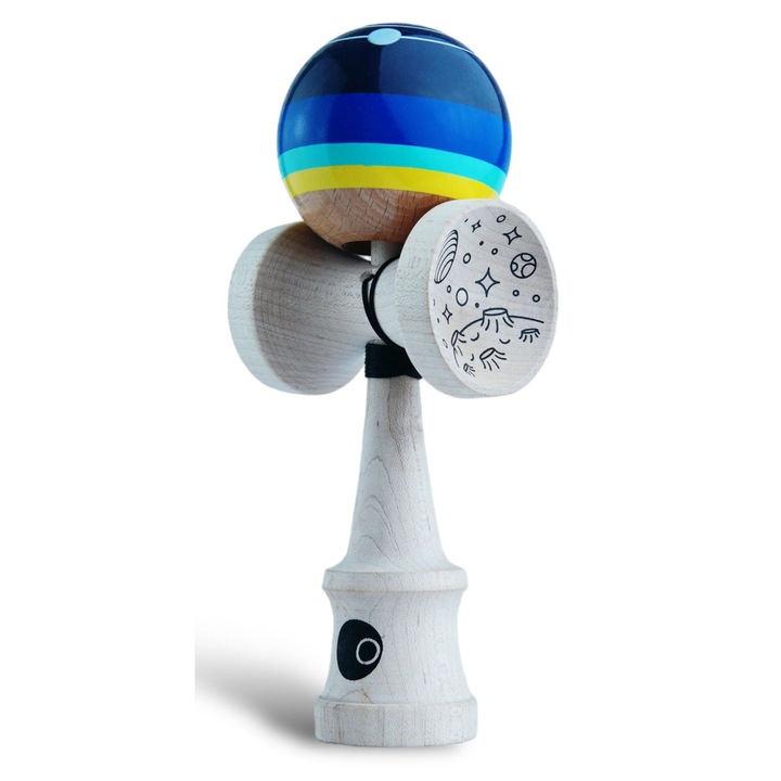 Kendama OKendama SPACE 1, albastră, 17cm, rulment metalic, set MAPLE Ken / BEECH Tama