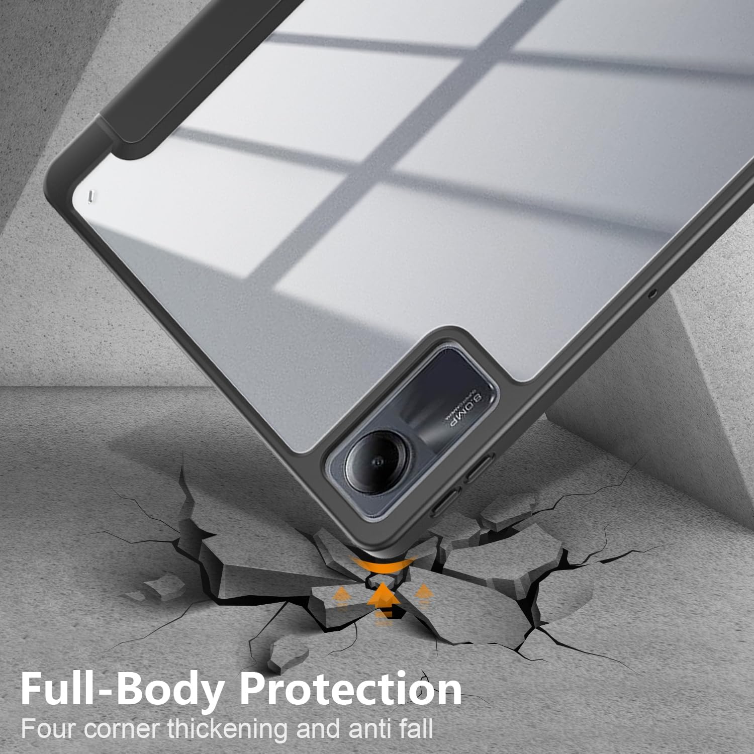 Husa Sigloo pentru Xiaomi Redmi Pad Pro 12.1", slim, tri-fold magnetic, piele ecologica, suport stylus, spate transparent, negru