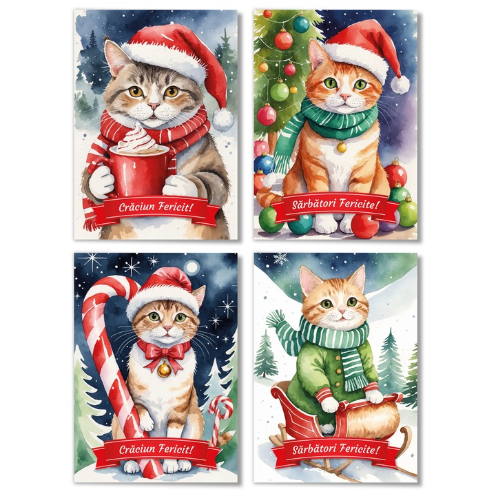 Set 4 Felicitari de Craciun duble, Carton, 100 x 140 mm