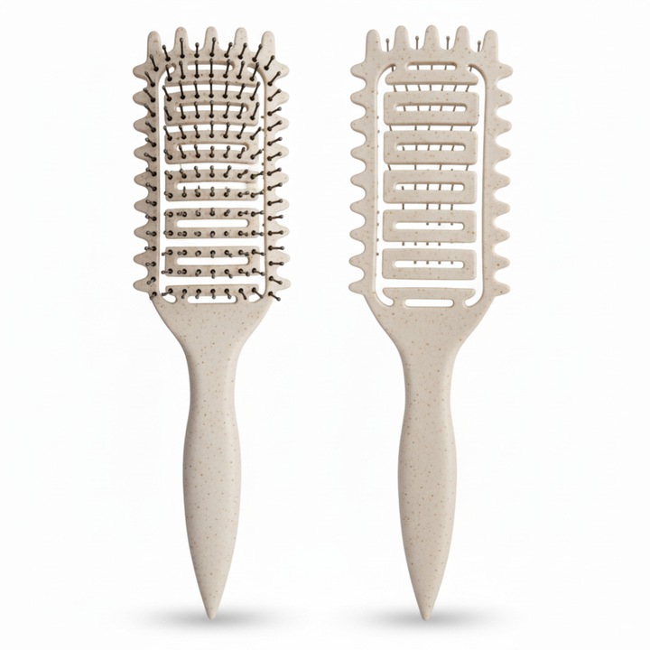 Perie Bucle, LEWER®️, Pentru Coafat Ud/Uscat, Antistatic, Bej