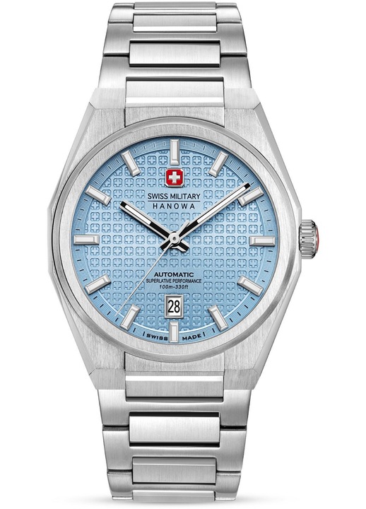 Férfi karóra Swiss Military Hanowa Avalanche Icon, automata, rozsdamentes acél tok és szíj, kék számlap, 100m vízállóság
