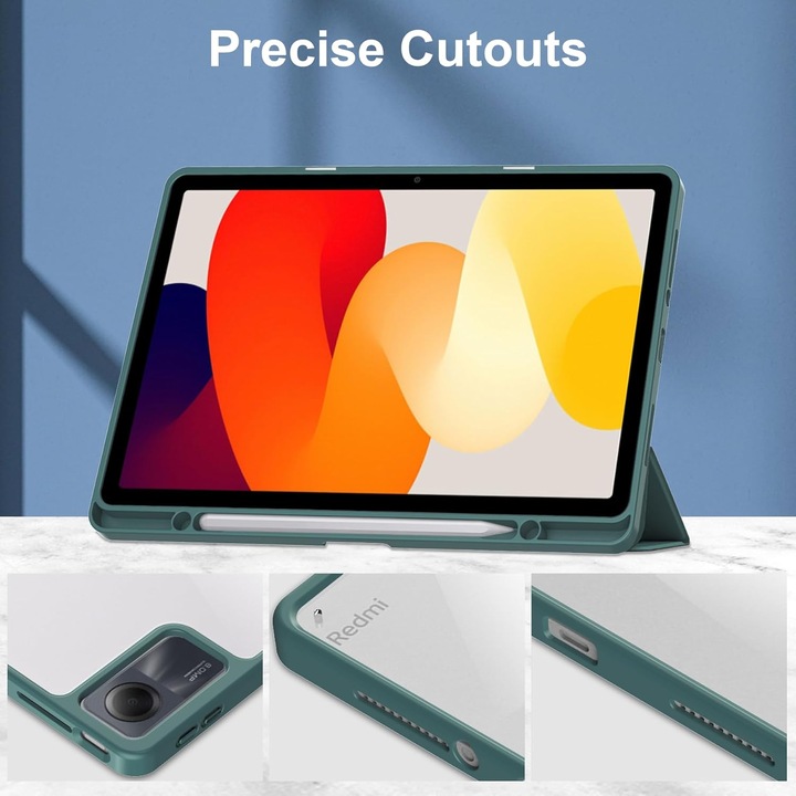 Husa Sigloo pentru tableta Xiaomi Redmi Pad SE 8.7", transparenta, piele ecologica, suport stylus, verde