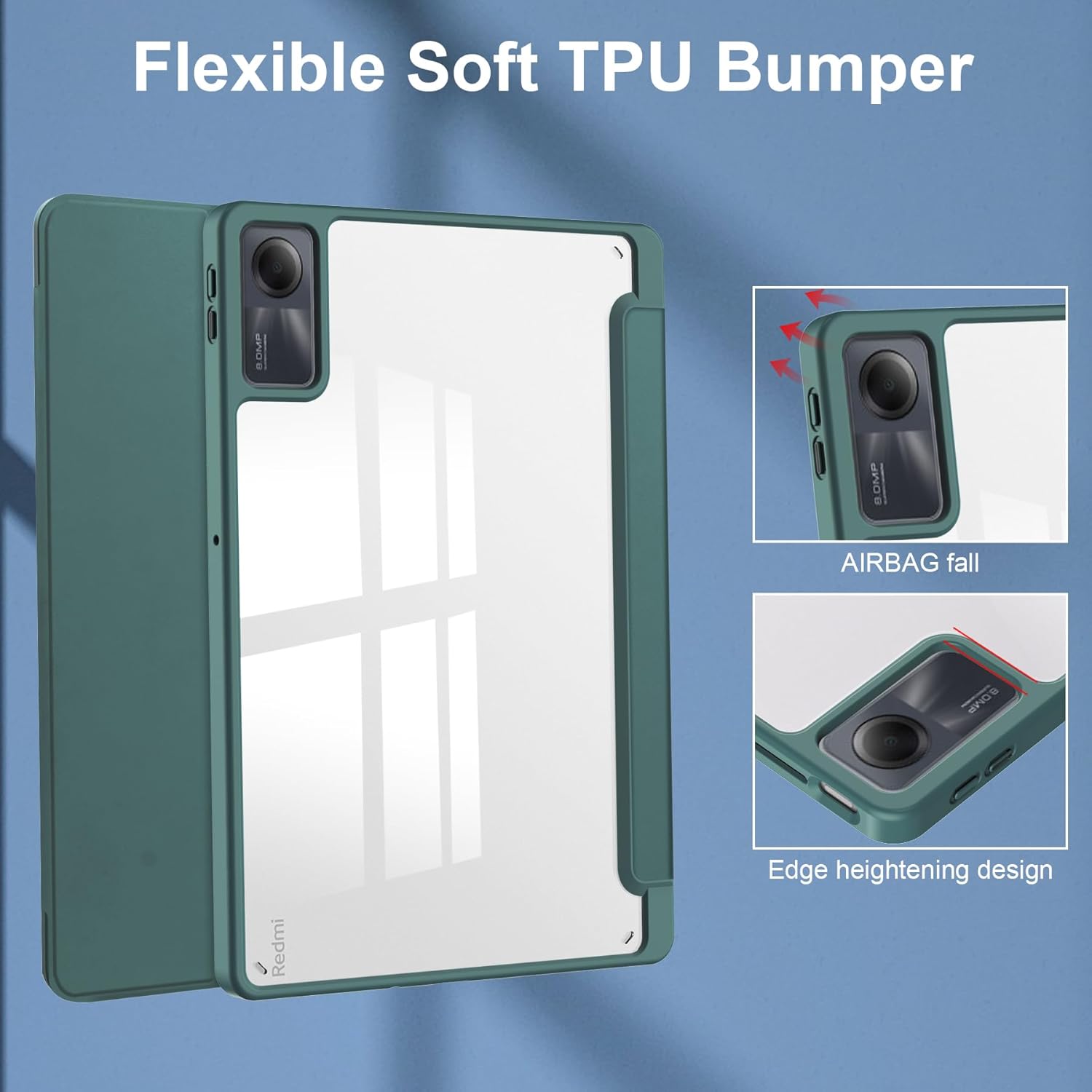 Husa Sigloo pentru tableta Lenovo Tab 10.1" 2025 TB311 – Slim, Tri-Fold Magnetic, Piele Ecologica, Suport Stylus, Spate transparent – Verde