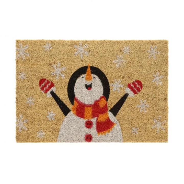 Covor de intrare B2X Om de zapada din fibra de cocos, natural, 61, 5x41, 7cm