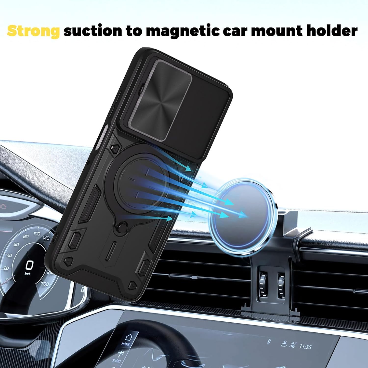 Husa pentru Motorola Moto G86 Power cu protectie pentru camera si suport magnetic integrat Ring Shockproof, negru