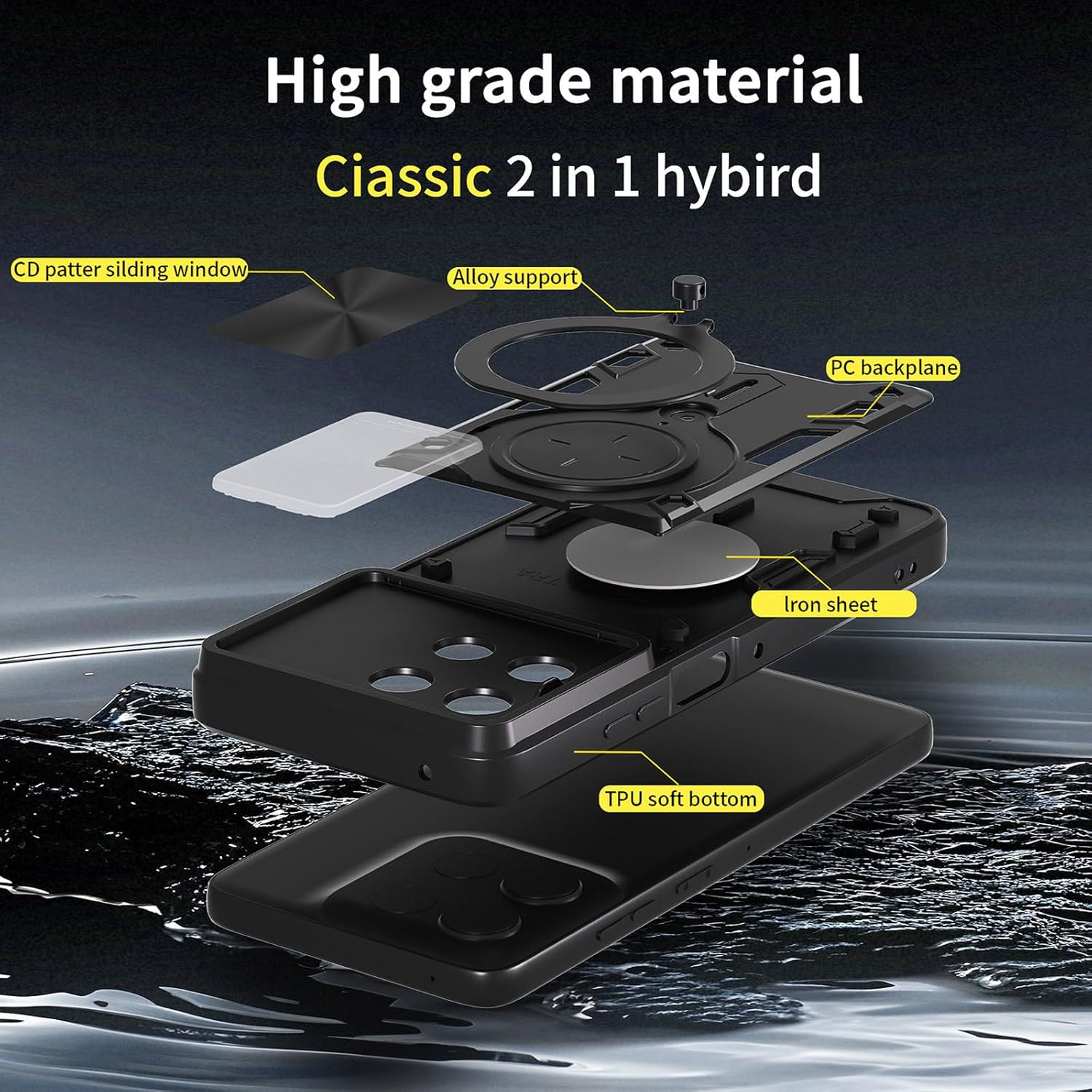 Husa pentru Motorola Moto G86 Power cu protectie pentru camera si suport magnetic integrat Ring Shockproof, negru