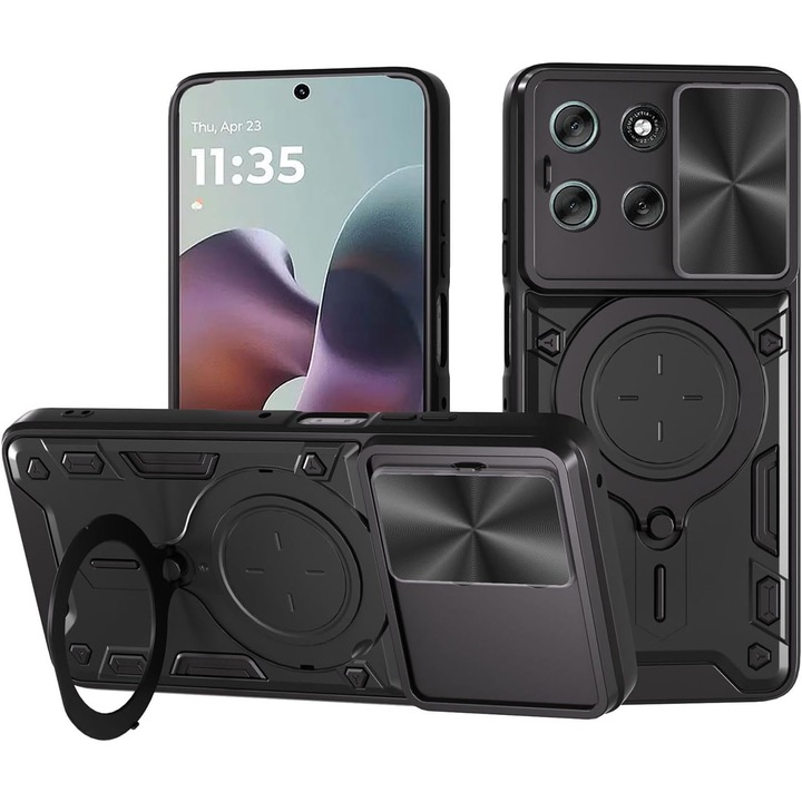 Husa pentru Motorola Moto G86 Power cu protectie pentru camera si suport magnetic integrat Ring Shockproof, negru