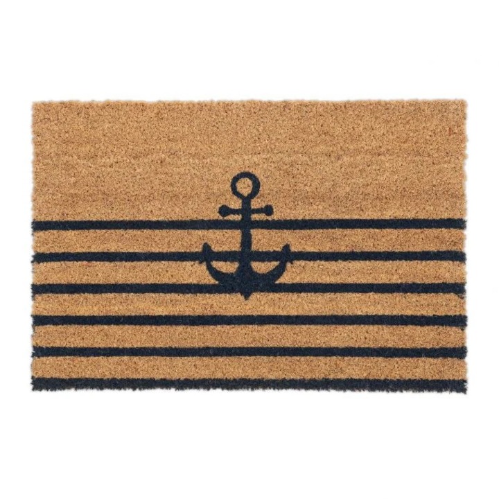 Kókuszrost lábtörlő, Northix, natúr, horgony mintával, 60x40cm, csúszásgátló aljjal