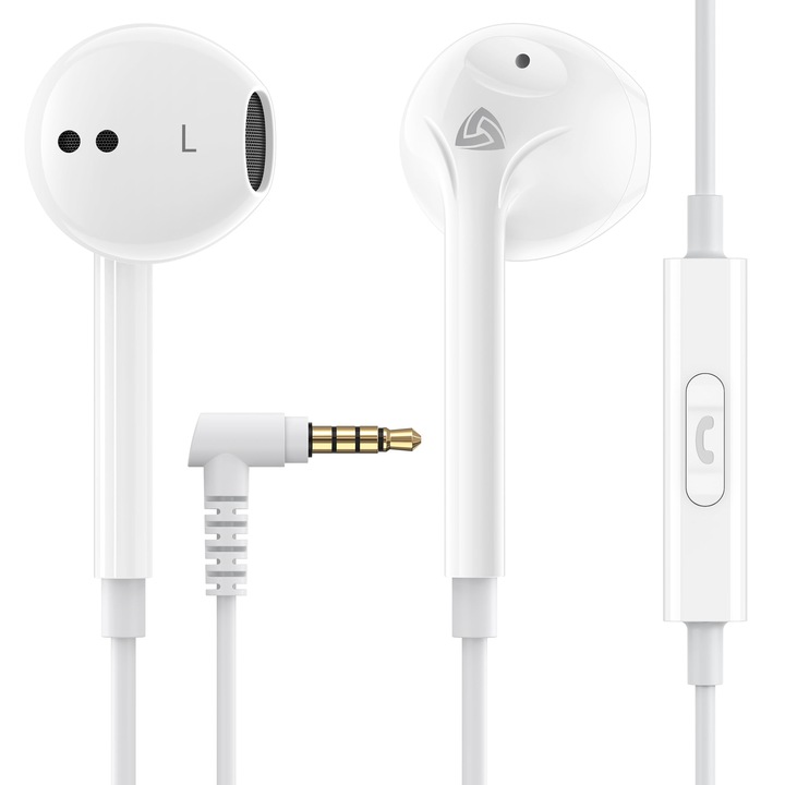 Casti intraauriculare Ludos Zenith, cablu cu microfon, alb, jack 3, 5mm