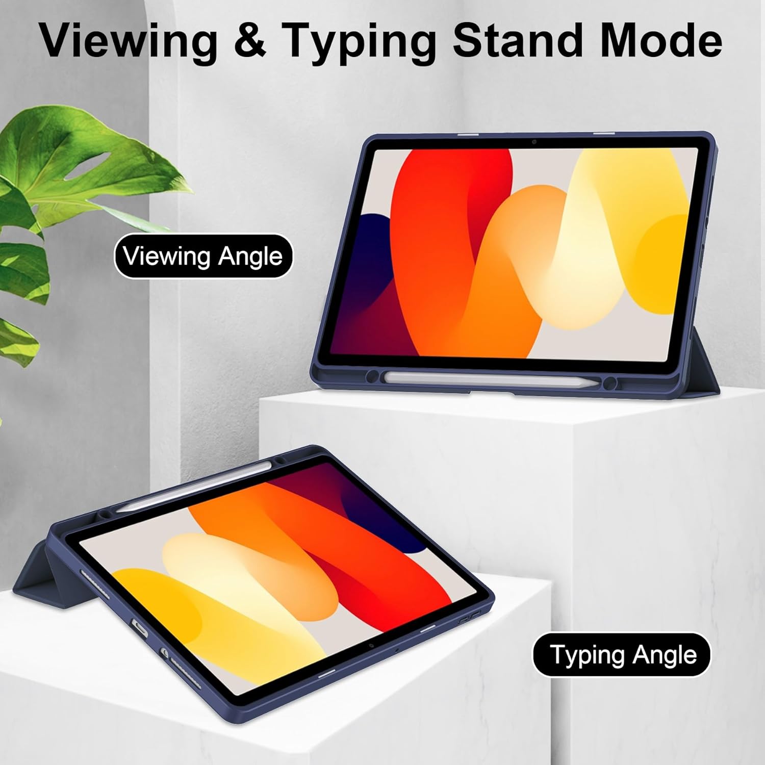 Husa Sigloo pentru tableta Xiaomi Redmi Pad Pro 12.1" – Slim, Tri-Fold Magnetic, Piele Ecologica, Suport Stylus, Spate transparent– Albastru