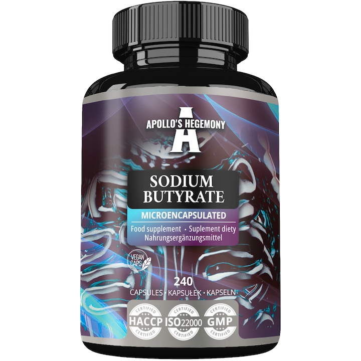 Supliment alimentar – Butirat de sodiu 580 mg (30% acid butiric) – 240 capsule vegane – 240 portii – Apollo’s Hegemony