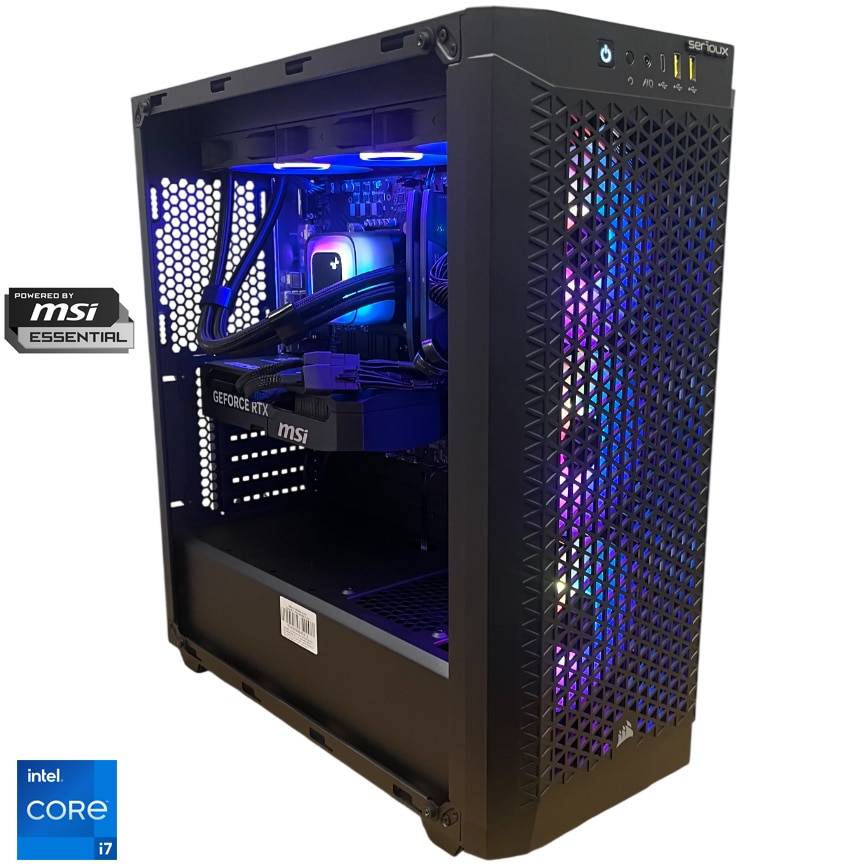 Sistem Desktop PC Gaming Serioux Powered by MSI cu procesor Intel® Core™ i7-13700F pana la 5.2GHz, Racire pe lichid, 32GB DDR5, 1TB SSD, MSI GeForce RTX™ 5070 SHADOW 2X OC 12GB GDD