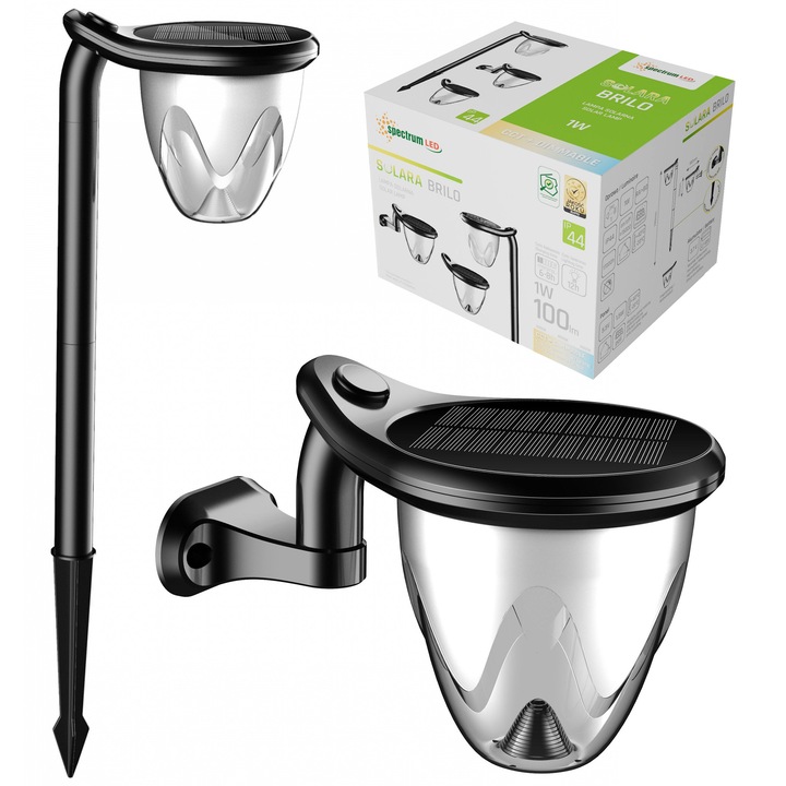 Lampa solara BRILO LED 1W CCT IP44 infipta (sau incastrabila) de perete (sau montabila pe perete) SLI052001CCT SPECTRUM LED