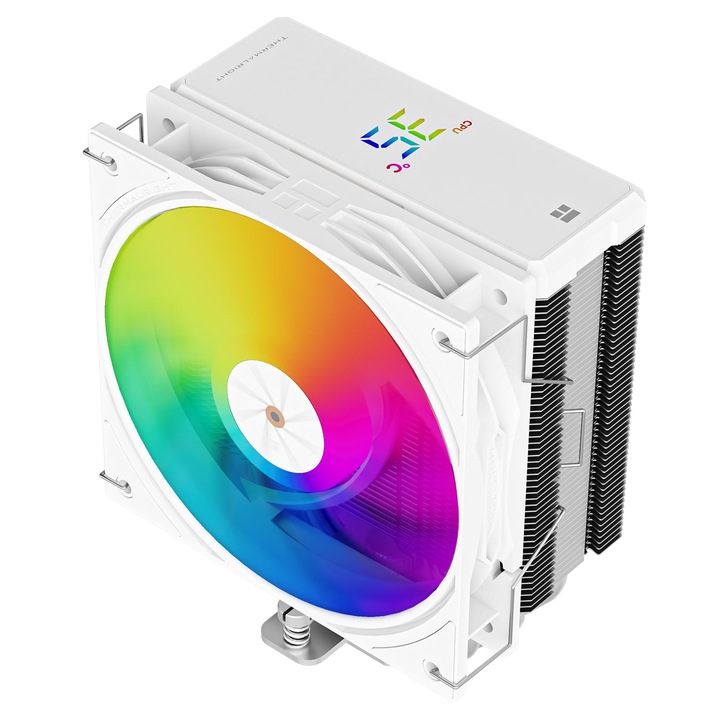 Cooler CPU Thermalright Assassin X 120R Digital ARGB, ecran digital, ventilator 120mm PWM, compatibil AMD AM4 AM5 si Intel LGA1851/1700/115X/1200, culoare alb