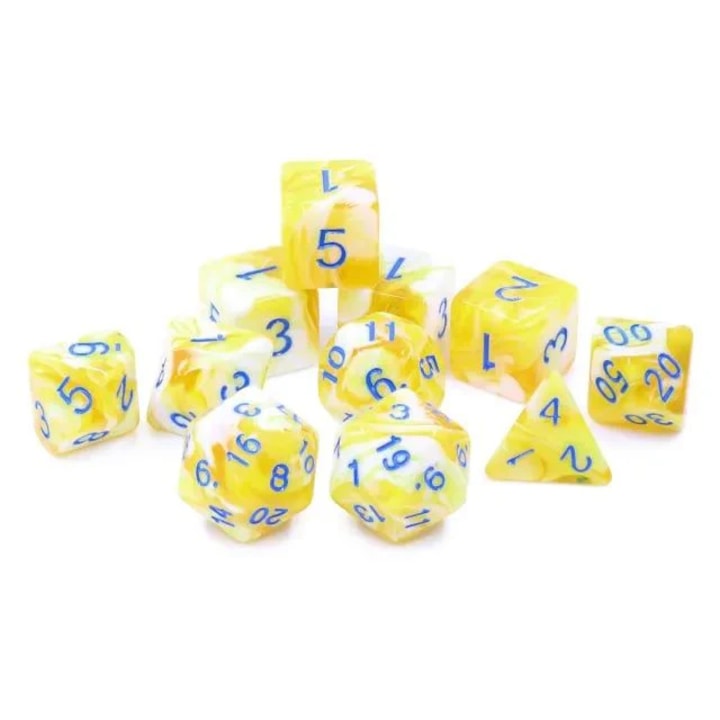 Set de zaruri RPG, RGFK, Fatamorgana, 11 piese, 1x k4 (16 mm), 4x k6 (16 mm), 1x k8 (16 mm), 1x k10 (16 mm), 1x k00 (16 mm), 1x k12 (18 mm), 2x k20 (20 mm), Multicolor, Material: plastic, EAN: