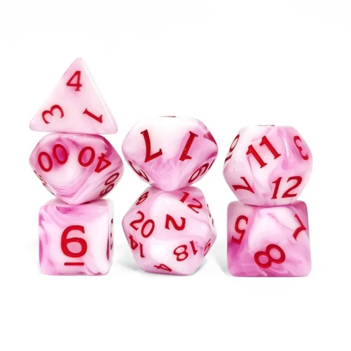 Set de zaruri RPG, 7 piese, acrilice colorate, model Vata de zahar