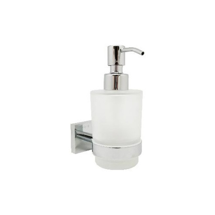 Szappanadagoló, Kielle, matt üveg, 200 ml, falra szerelhető, fehér/ezüst