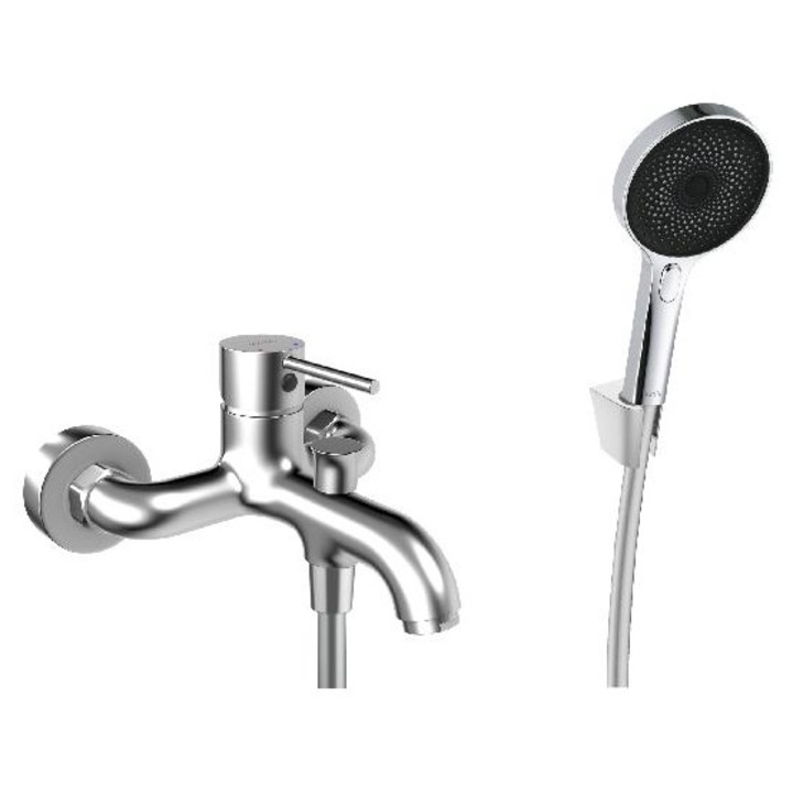 Fali csaptelep, Kielle, falra szerelhető, króm/fekete, 3 sugár típus, 150 mm