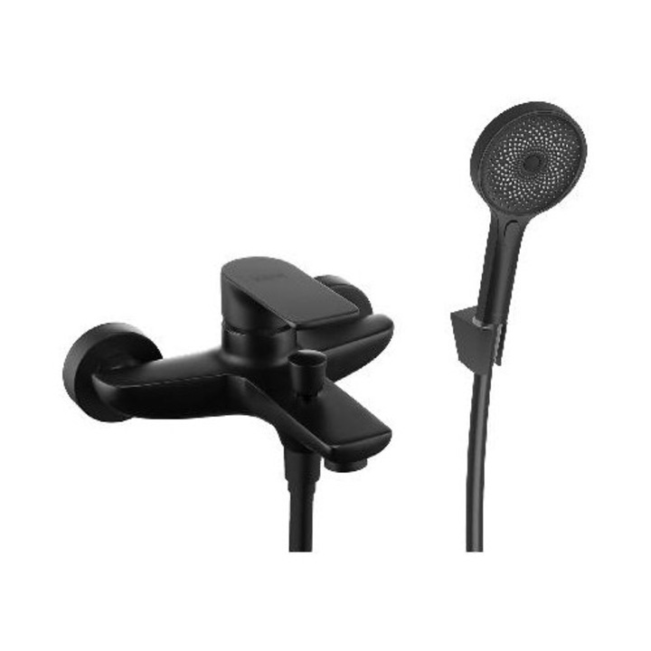Kielle szaniter csaptelep, falra szerelhető, matt fekete, 3 vízsugár típussal, kézi zuhanykészlettel, 130 mm, tömlőhossz 1500 mm