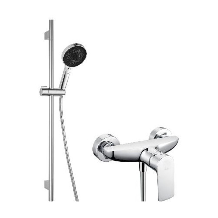 Set de dus, Kielle cu baterie, tija, furtun si para de dus, crom/negru, 1500mm