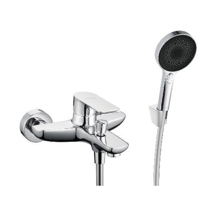 Kielle szaniter csaptelep, falra szerelhető, króm/fekete, 3 sugárzási típus, kézi zuhanykészlettel 130mm, 1500mm